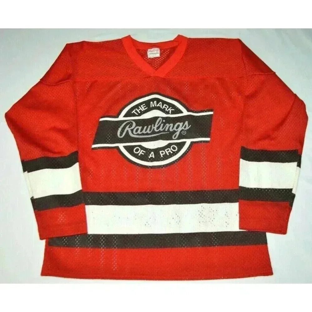 Vintage Rawlings "The Mark of a Pro" Red Mesh Hockey Jersey Made in USA Boys L
